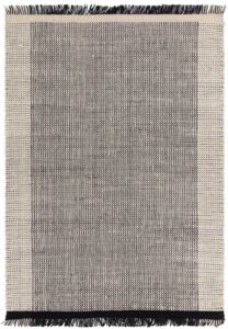 Tappeto Avalon Monochrome di Asiatic Carpets in 100% lana, tessuto a mano, motivo geometrico bianco e nero con frange