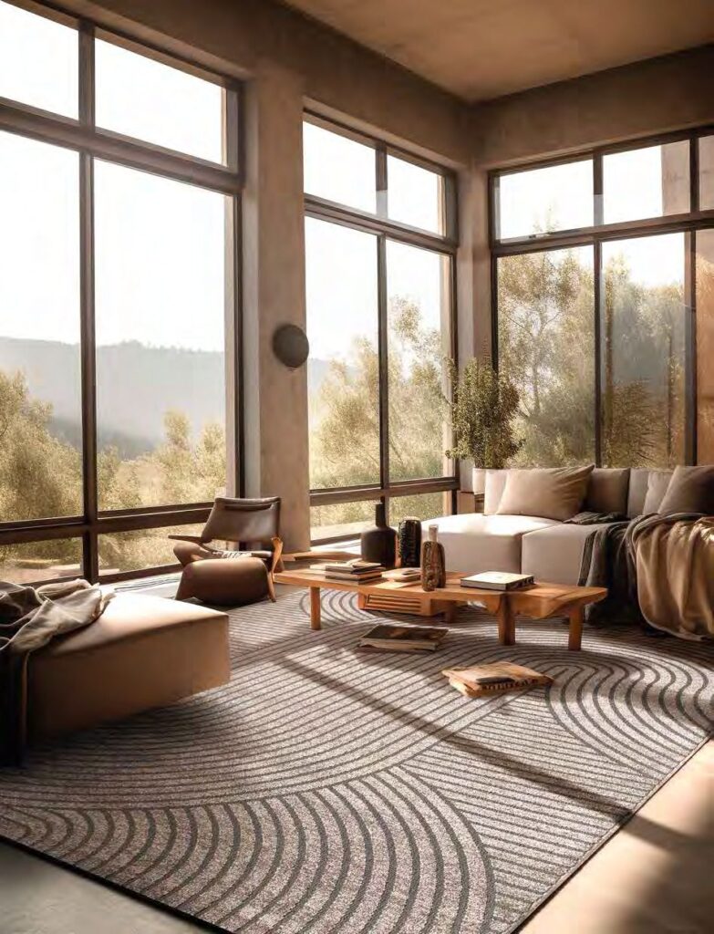 Tappeto Cortina 61 taupe di Sitap in tinta unita con motivo sinuoso a rilievo, perfetto per ambienti ispirati al mood Zen