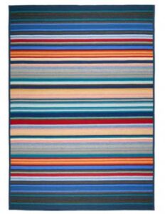 Tappeto Missoni Cori T150 blu multicolor 250x350 cm con righe orizzontali vivaci per interni ed esterni.