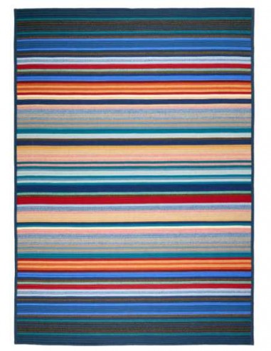 Tappeto Missoni Cori T150 blu multicolor 250x350 cm con righe orizzontali vivaci per interni ed esterni.