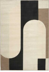 Tappeto moderno Lisboa di Carpet Decor con motivi geometrici in beige, bianco e nero, adatto per interni ed esterni