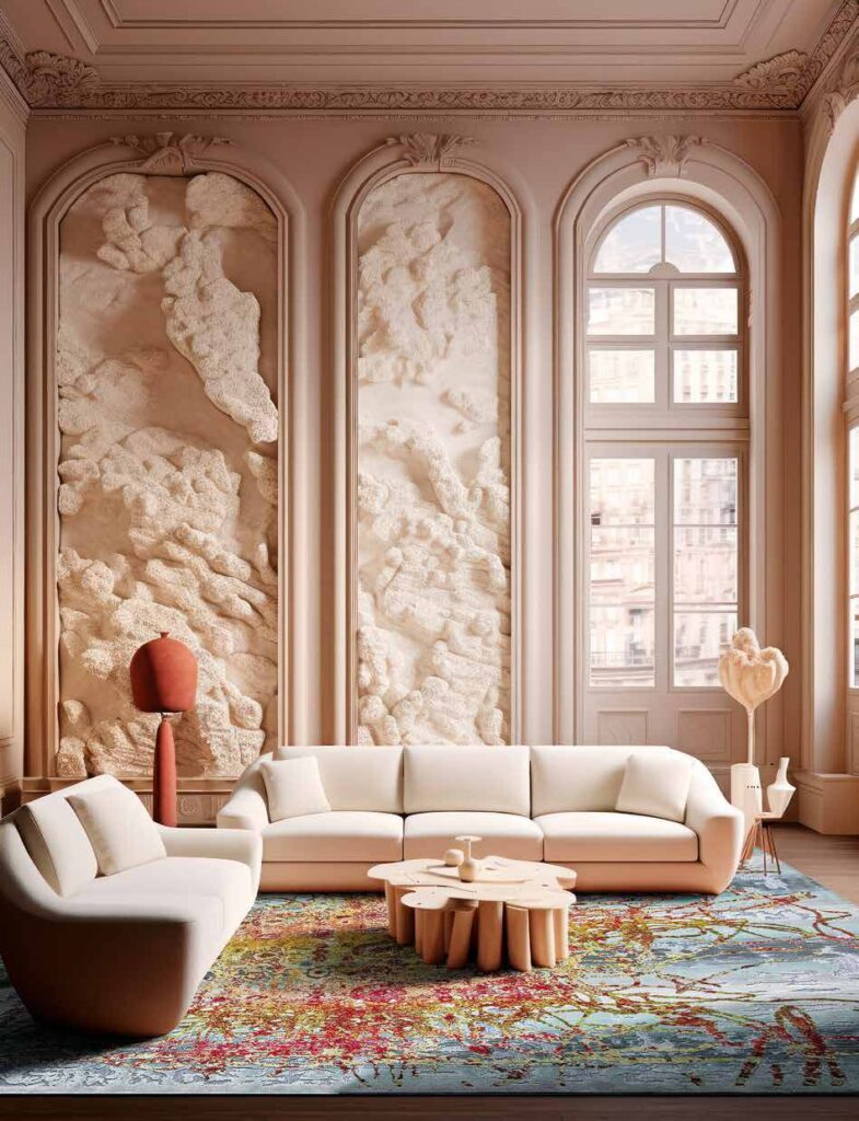 Tappeto Venus di Sitap con fantasia astratta multicolor e texture shiny, perfetto per ambienti moderni e minimal